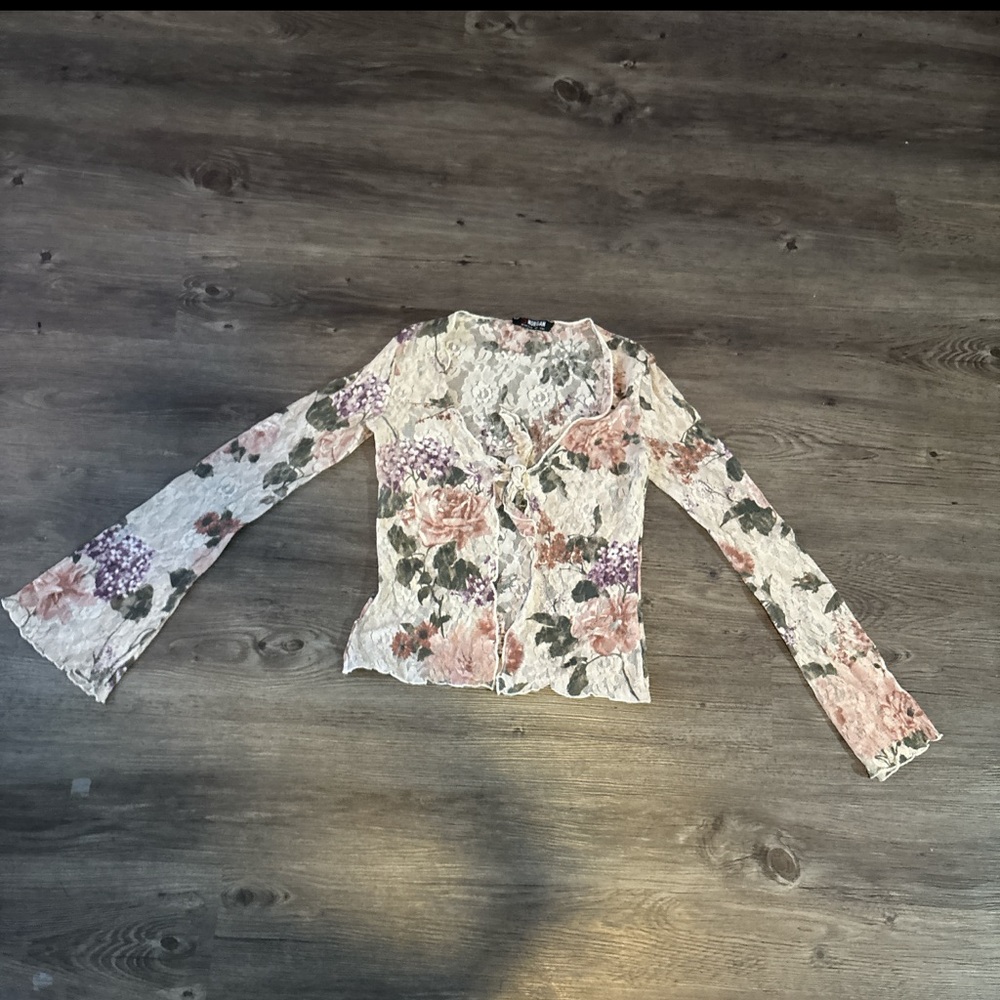 Vintage Y2K Morgan de Toi Lace Mesh Floral Top
